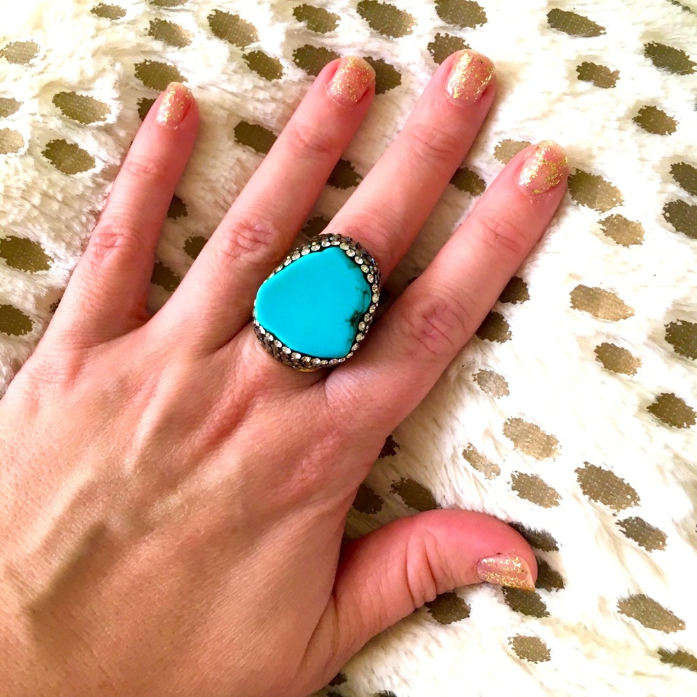 New Blue Howlite Slab Stone Ring